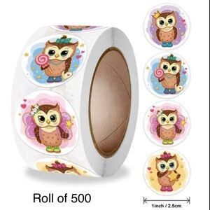 Roll of 500 Thank You Cartoon Owl Stickers 2.5 cm